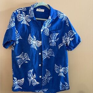Men's Blue Bird Pattern Button-Down Shirt